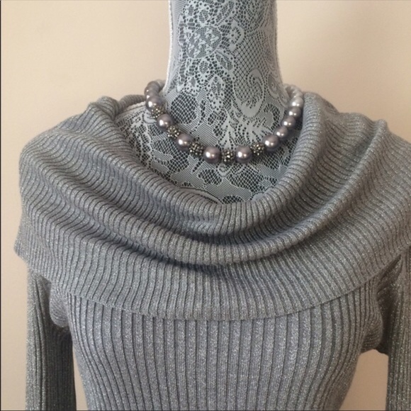 ❄️Just Listed❄️ Silver Sparkly Cowl Neck Sweater - Picture 2 of 2